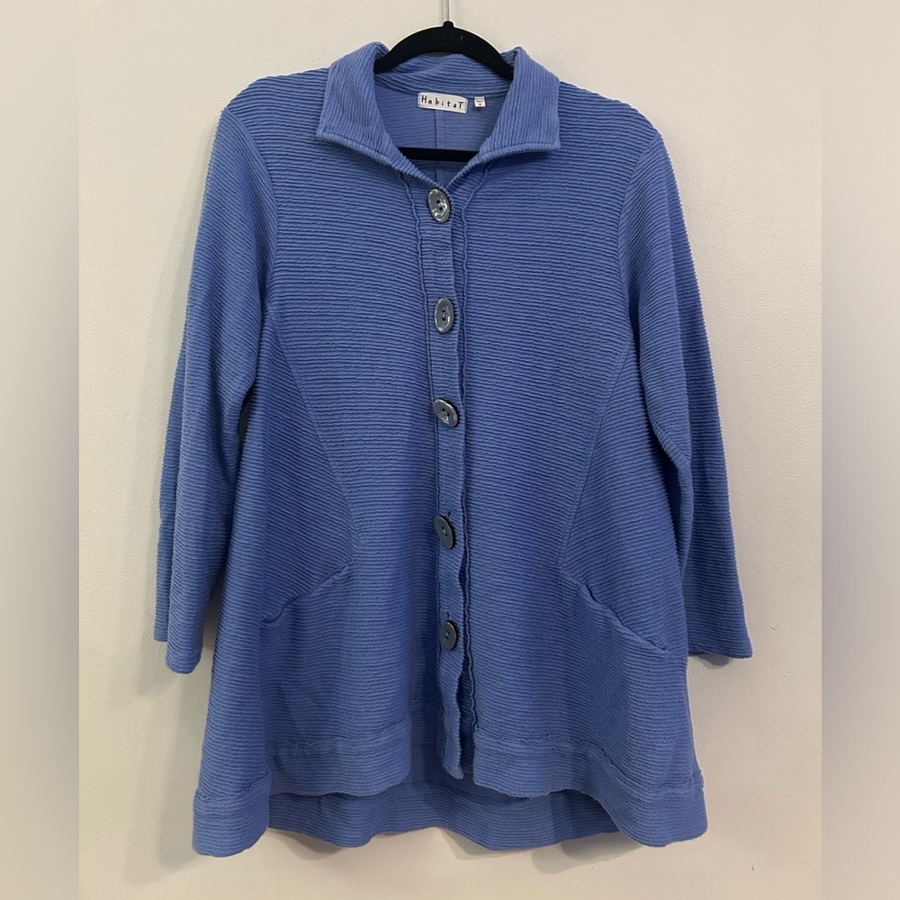 Habitat Blue Ribbed Textured Collared Long Tunic Jacket Top S